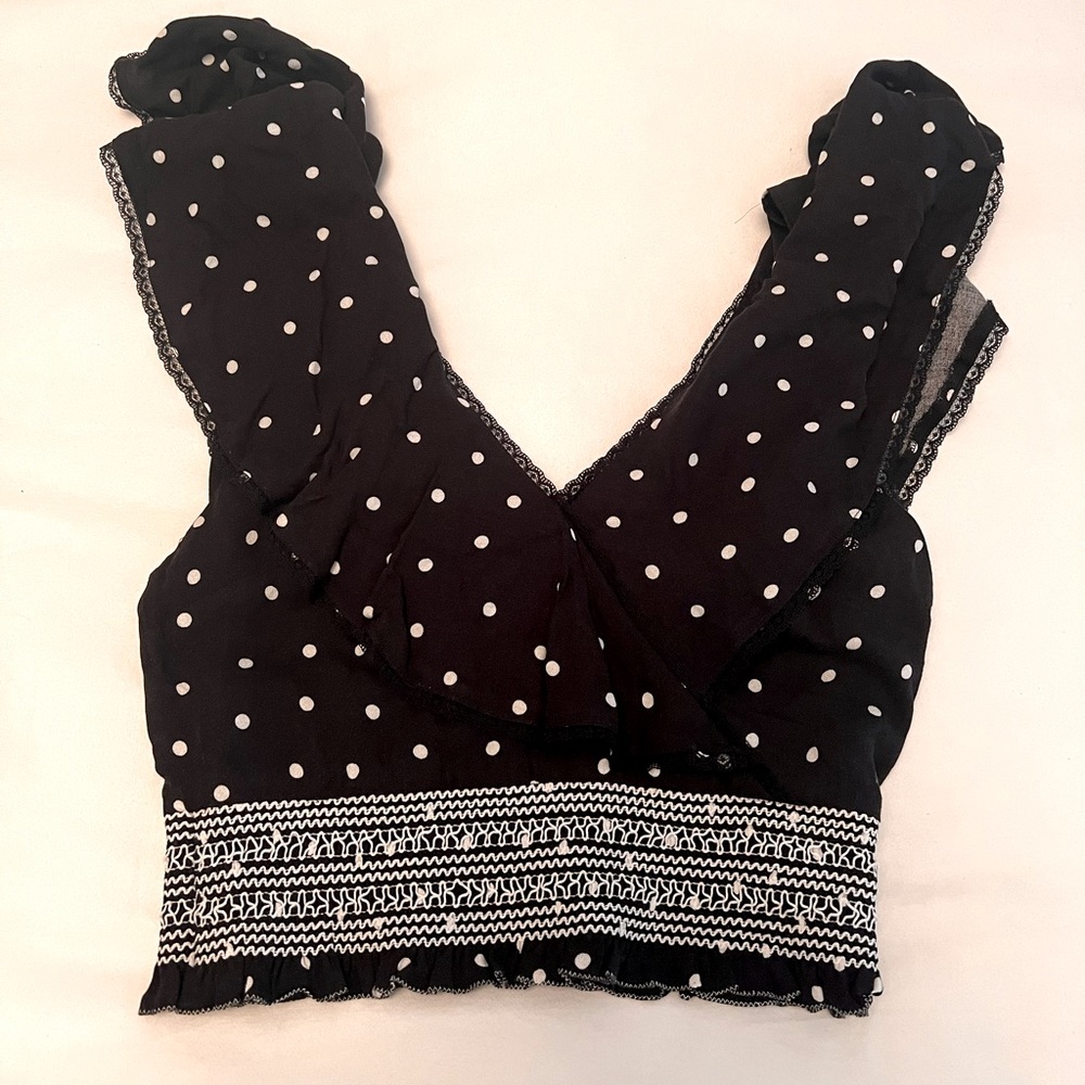 Alice and Olivia cutie polka Dot Black top XS